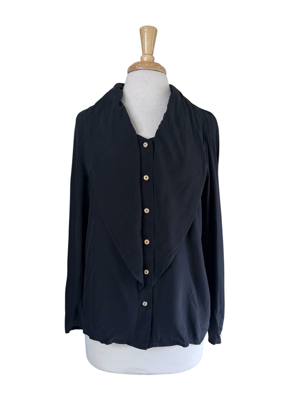 Vintage PERRI CUTTEN 100% Silk Button Up Blouse in Black Size 10 US (14 AUS)